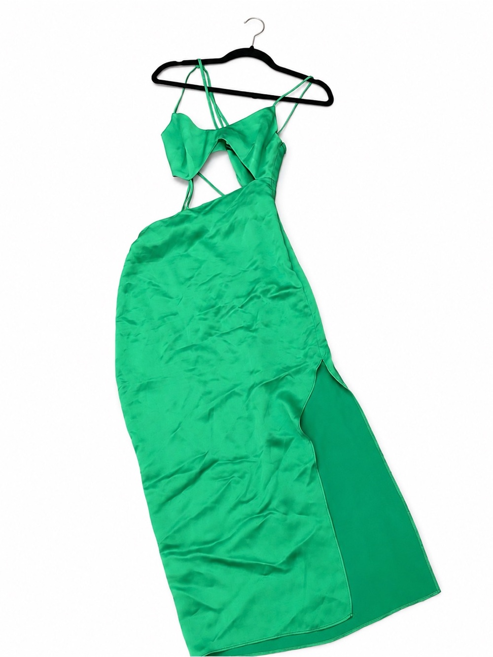 Zara Emerald Green Satin Maxi Dress with Cutout Straps